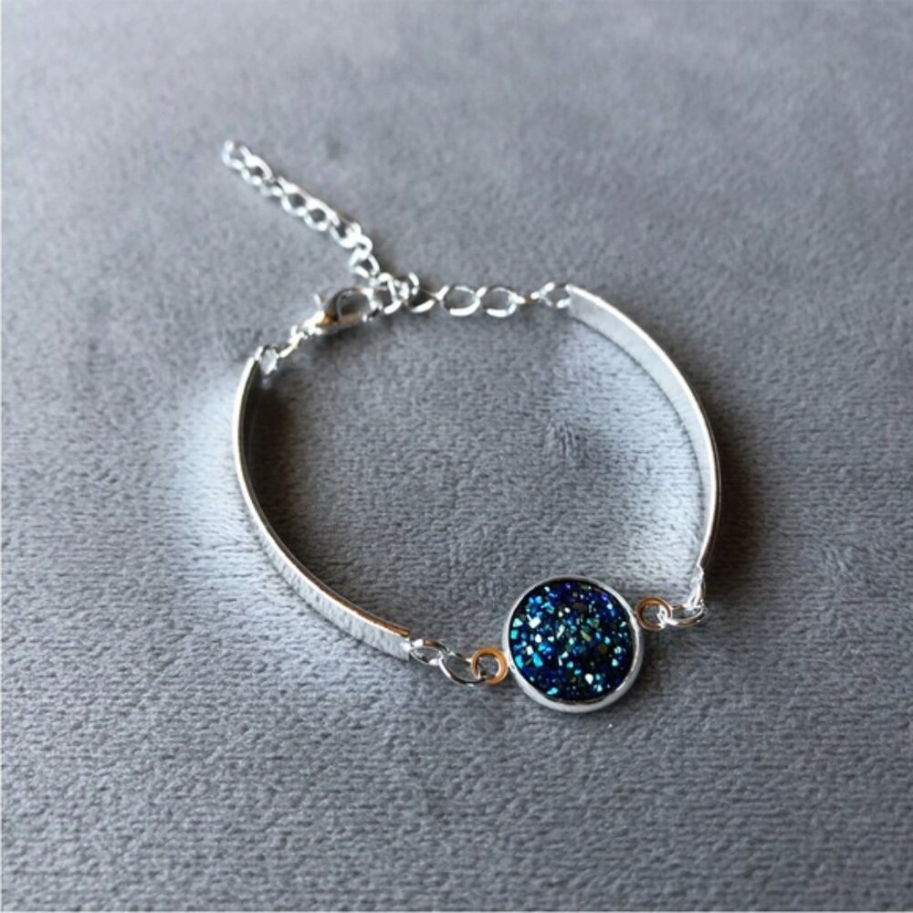 Blue Green Faux Druzy Silver-Tone Bracelet ~ Brand New